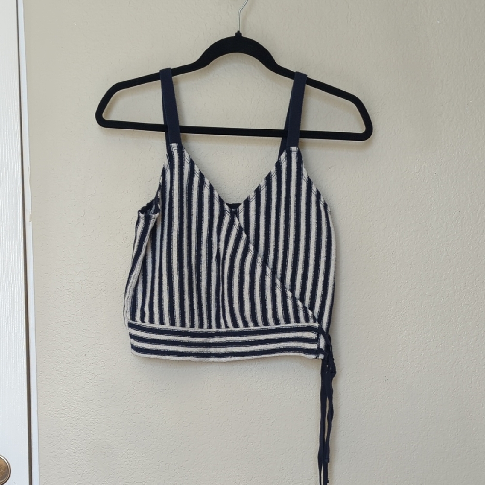 Madewell Navy and White Striped Crop Top